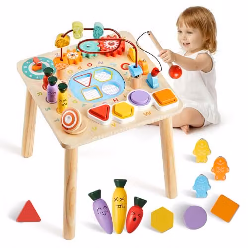 VEVOR Tavolino Multiattività Interattivo per Bambini Piccoli, Scrivania in Legno per attività Didattiche per Bambine dai 6 ai 36 Mesi, Tavolino Evolutivo Multiattività da 320 x 320 x 465 mm