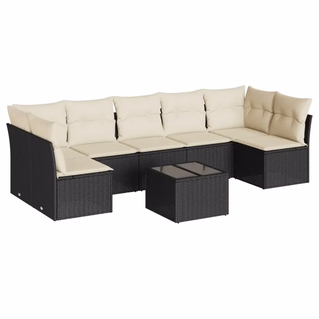 Set Divani da Giardino a L vidaXL in Polyrattan Nero con Cuscini e Tavolino da Esterno – 2