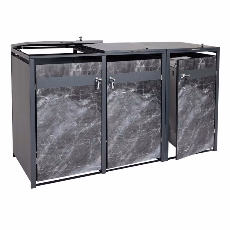 contenitore per 3 cassonetti HWC-J82, cassonetto estensibile, metallo 80kg, antracite ~ aspetto marmo scuro