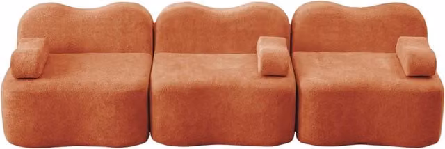 Divano angolare modulare Chicfurn in velluto arancione con seduta profonda e cuscino bracciolo mobile