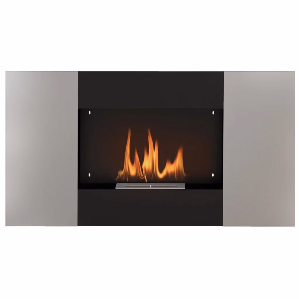 Camino a Bioetanolo da Parete Minimal in Acciaio Inox, Nero e Argento, L 100 x H 54 x P 15 cm – 2