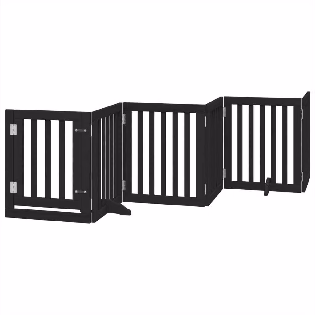 Cancello per Cani Porta Pieghevole Nero 6 Pannelli 300cm Pioppo