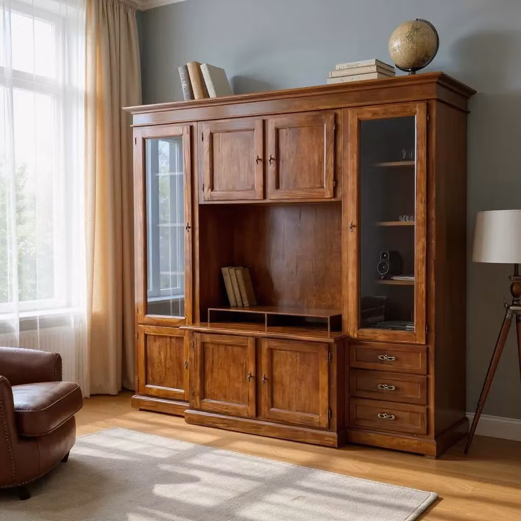 Parete attrezzata porta TV Arte Povera in legno noce color marrone Mobili 2G L: 250 cm, P: 53 cm, H: 225 cm – 2