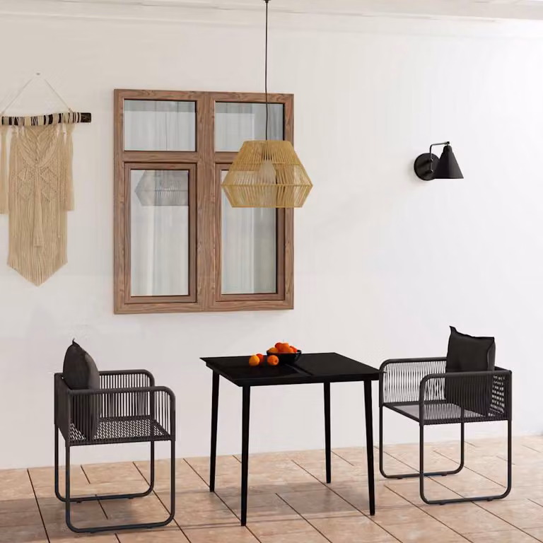 Set da pranzo da giardino moderno vidaXL in metallo e vetro nero 3 pz