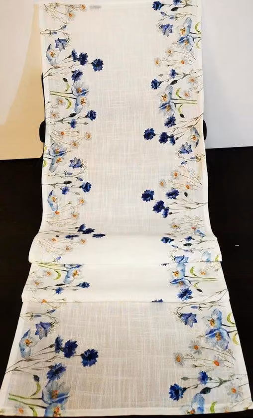 Decorazione da tavola con fiori - bianca - 1 pezzo - 100% poliestere - 40 x 150 cm
