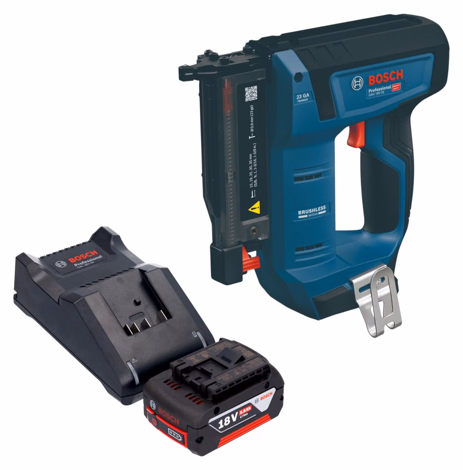 Chiodatrice a batteria Bosch GNH 18V-35 da 18 V, 0,6 x 15 - 35 mm, brushless + 1 batteria da 5,0 Ah + caricabatterie