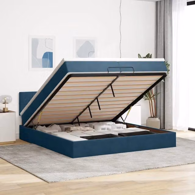 Pouf Letto vidaXL in Velluto Blu con LED e Porte USB L/P/H: 200 x 200 x 88 cm – 1