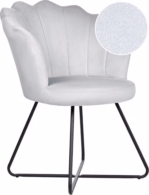 Sedia Beliani in velluto grigio con schienale a conchiglia e struttura in metallo nero design vintage