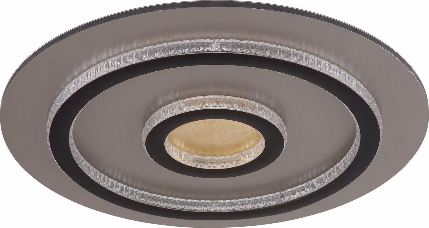 Plafoniera LED, grigio oro, cristalli, dimmerabile, telecomando, P 45 cm