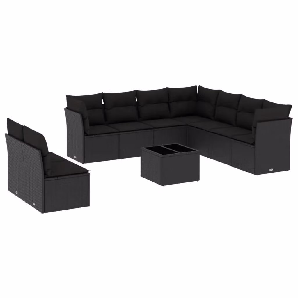 Set di Divani da Giardino Moderno VIDAXL in Polyrattan Nero con Cuscini, Composizione a L con Orientamento Sinistro, 10 Pezzi – 2