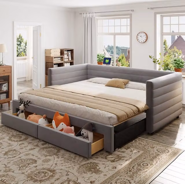 Letto imbottito estraibile 3 in 1 90x190 cm grigio