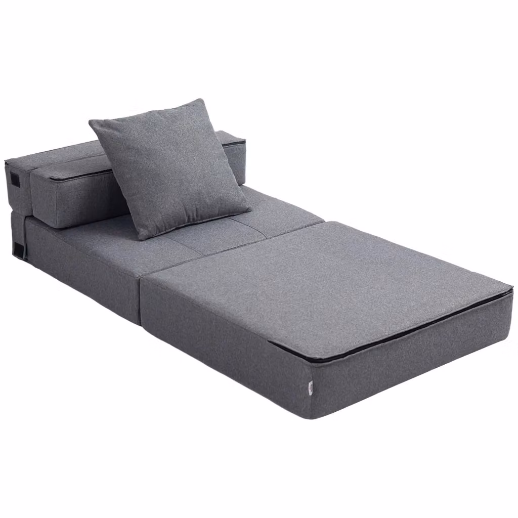 Poltrona Letto Singolo Pieghevole con Cuscino in Tessuto Grigio L: 70 cm, P: 70 cm, H: 61 cm – 2
