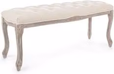 Panca imbottita Arianna in tessuto beige con gambe in legno stile classico Iperbriko