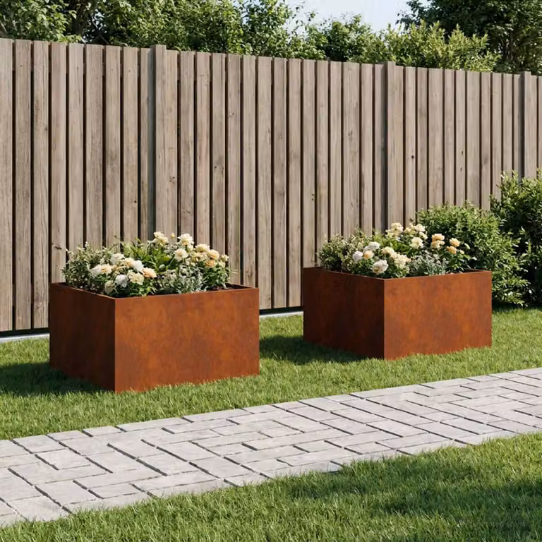 Set di 2 vasi da giardino vidaXL in acciaio color marrone, L 60 cm x P 60 cm x H 40 cm