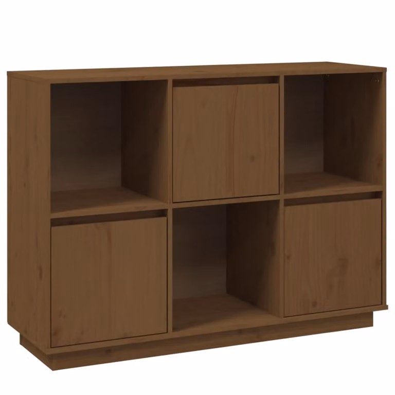 Credenza Marrone Ambrato 110,5x35x80 cm Legno Massello di Pino