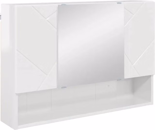 Mobiletto per specchio da bagno moderno con ante a battente Bianco Lucido L: 80 cm, P: 55 cm, H: 17 cm