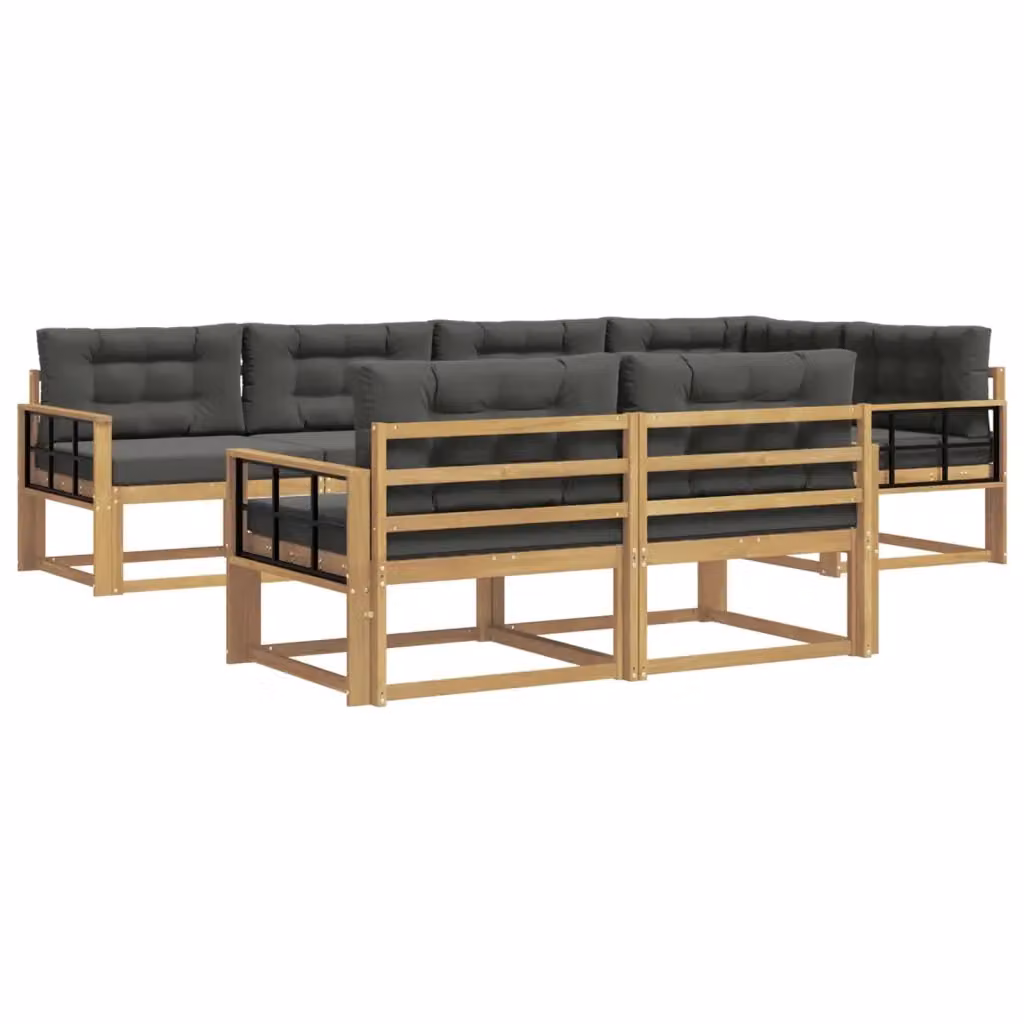 Set di divani da esterno vidaXL a forma di L composto da 6 pezzi in legno di acacia con cuscini bianchi e antracite in poliestere resistente ai raggi UV – 2