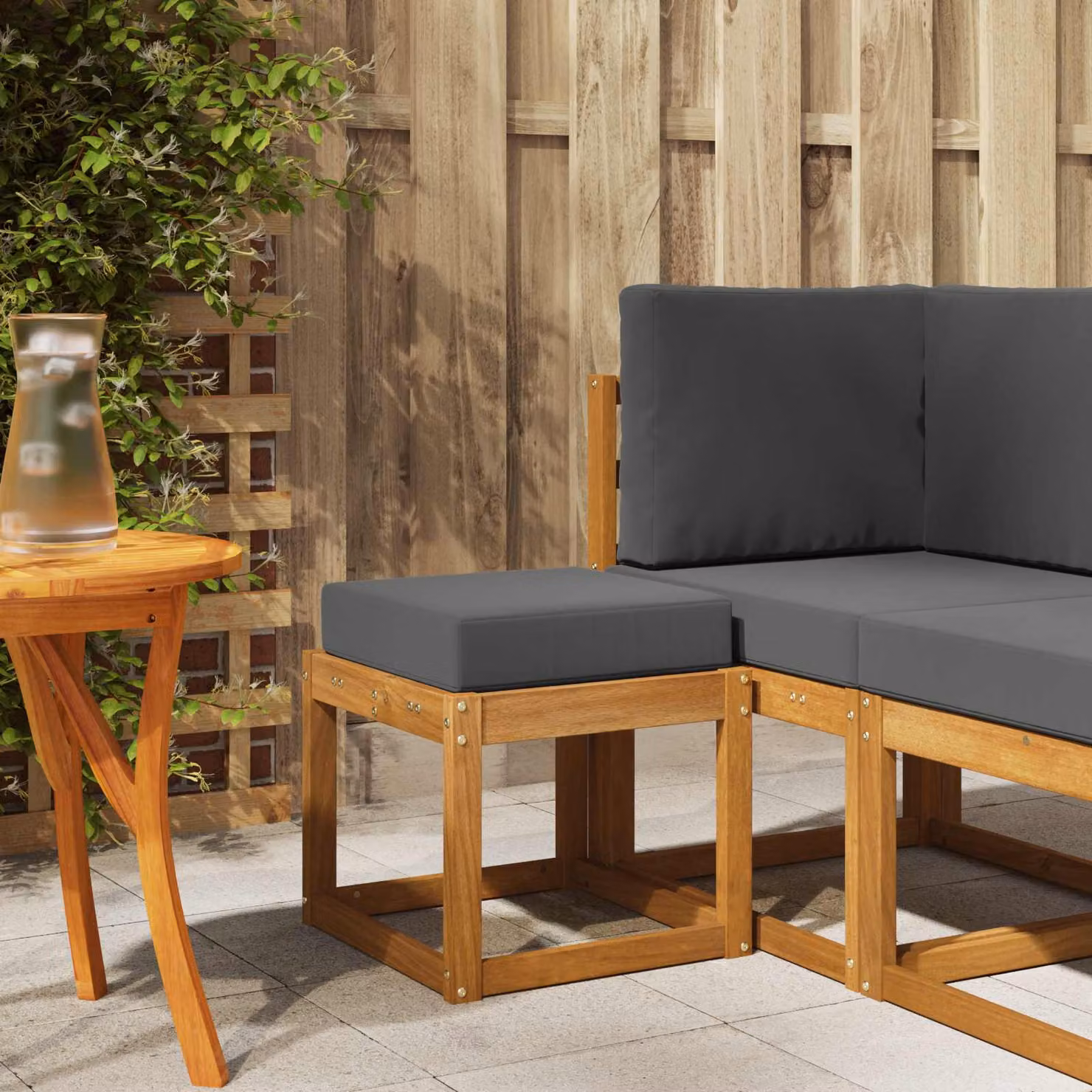 vidaXL Panca Sgabello in Legno di Acacia Massello Naturale e Antracite L: 43 cm, P: 43 cm, H: 37 cm