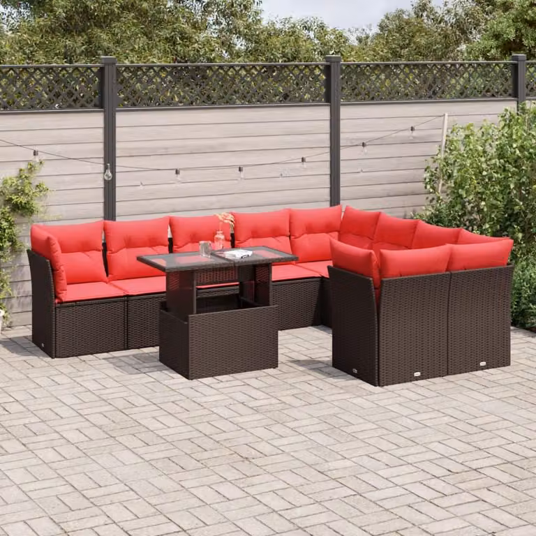 Maison Exclusive - Set da giardino 10 pezzi con cuscini, marrone, polyrattan