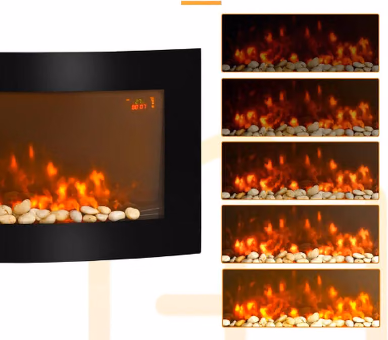 Camino elettrico a parete - 1000W/200W con telecomando e fiamma regolabile