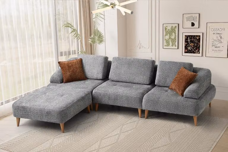 Modernes Graues Ecksofa Wohnzimmer L-Form Couch Edle Textilcouchen