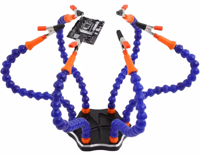Strumento per saldature, design a sei bracci, morsetti rotanti a 360°, colore blu