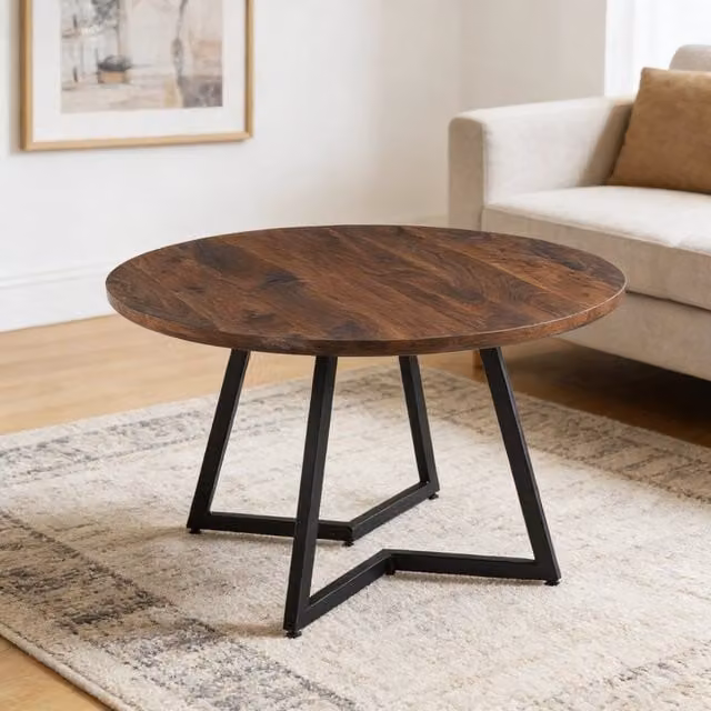 Tavolo da pranzo con piano in MDF e gambe in metallo color noce