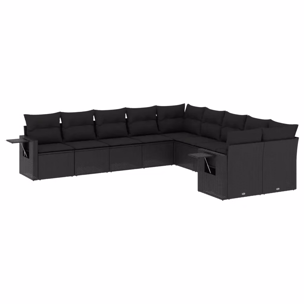 Set di Divani da Giardino vidaXL 10 Pezzi in Polyrattan e Acciaio Nero con Cuscini Imbottiti e Rivestimenti Rimovibili – 2