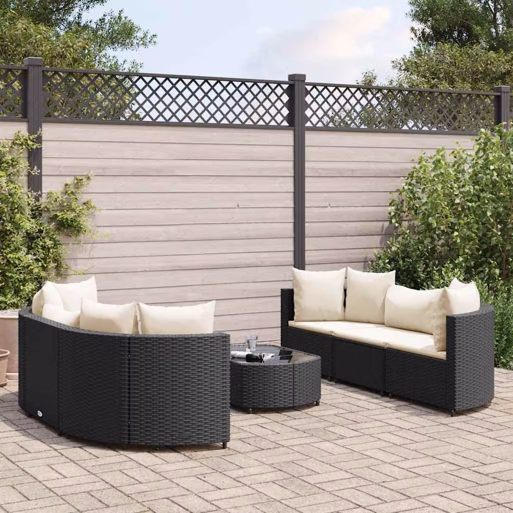 Set Divano da Giardino a L con Polyrattan e Cuscini vidaXL, Colore Nero e Bianco