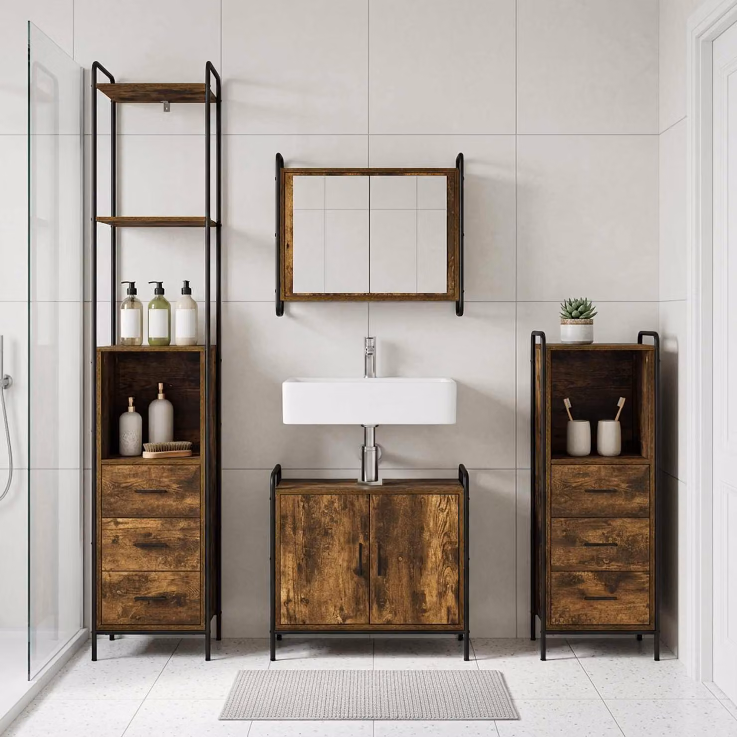 vidaXL Set di Armadi da Bagno 3 pz Rovere Fumo 40 x 36 x 200,5 cm