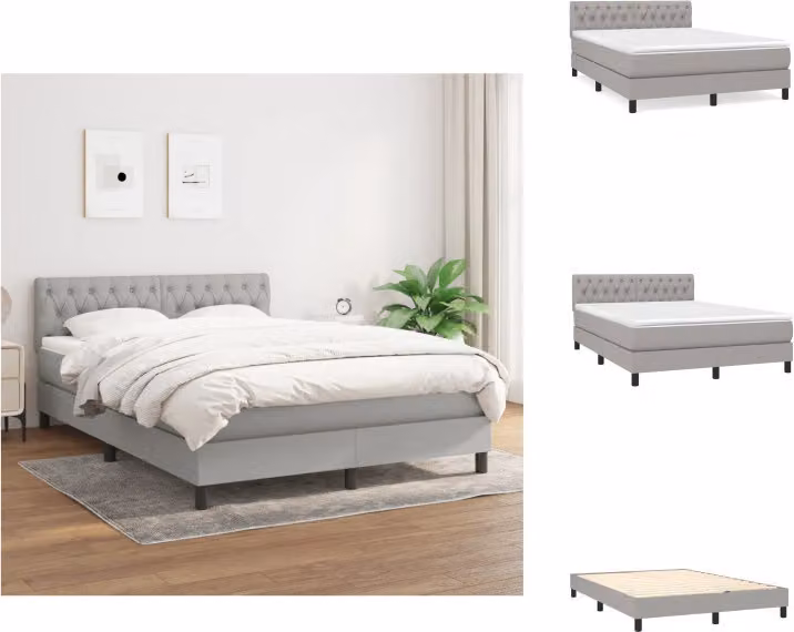 vidaXL Letto a molle con materasso grigio chiaro 140x190 cm in tessuto - Letti & strutture letto