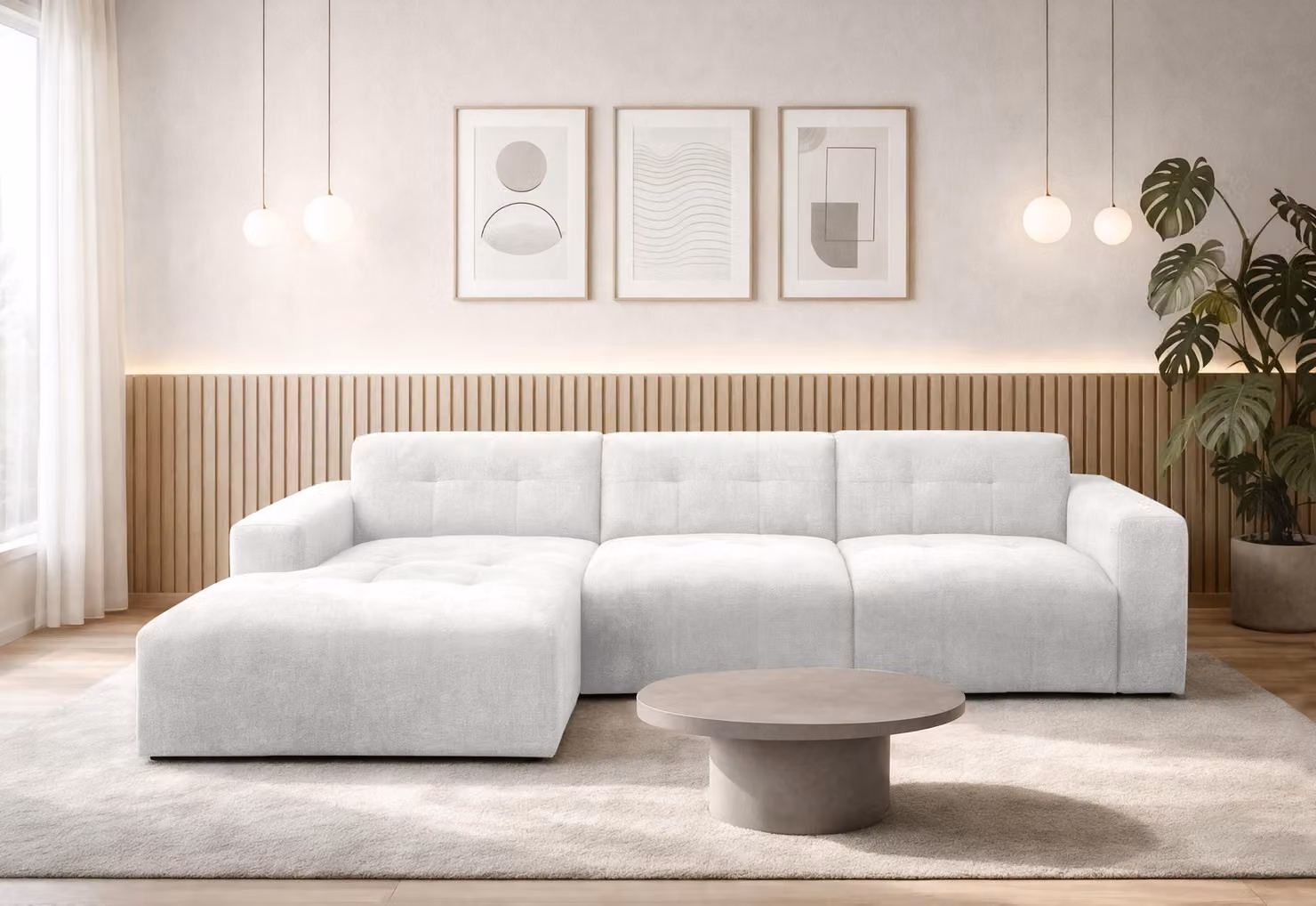AX LIVING Divano a L Corlu bianco perla per soggiorno, lunghezza 310 cm