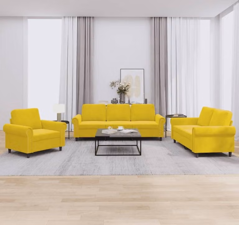 Maison Exclusive - Set divano 3 pezzi con cuscini in velluto giallo