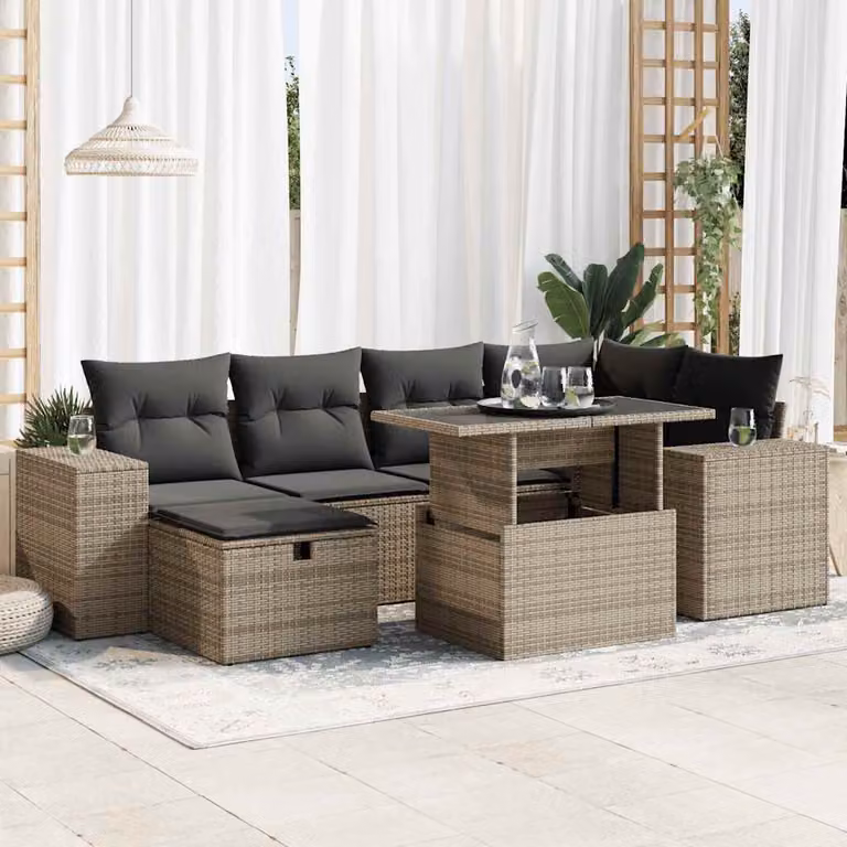 Set Divano da Giardino vidaXL 8 pz in Polyrattan Grigio con Cuscini e Tavolino