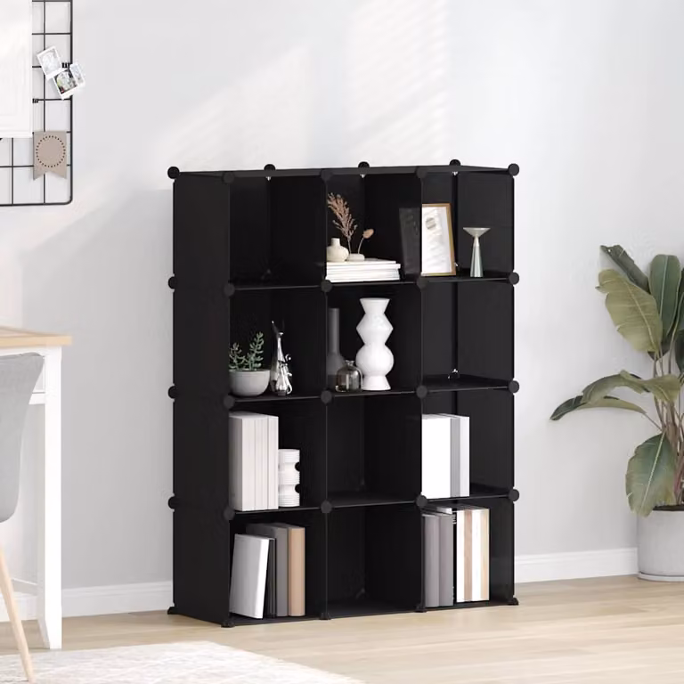 vidaXL Organizzatore Portaoggetti con 12 Cubi Nero in Plastica e Metallo