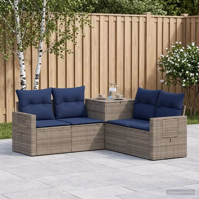 vidaXL Set di divani 5 pz Grigio e Blu Navy 179 x 179 x 85 cm