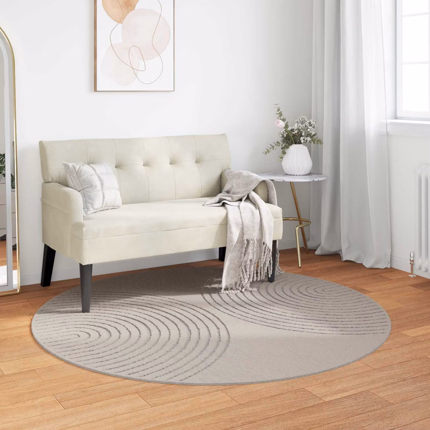 Tappeto rotondo per interni vidaXL GALATI color beige in poliestere, Diametro: 200 cm