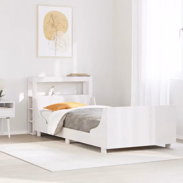 Letto senza Materasso Bianco 75x190 in Legno Massello di Pino