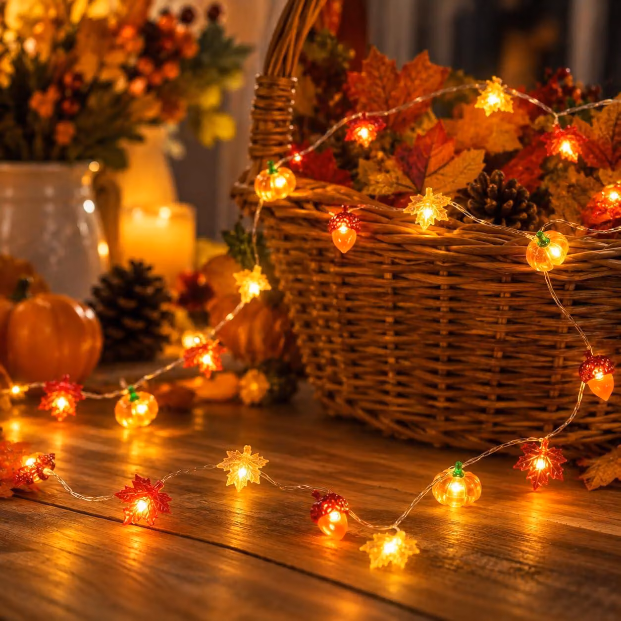 Catena luminosa autunnale, 2,2 metri, 20 LED, con timer, luce bianco caldo, grado di protezione IP44