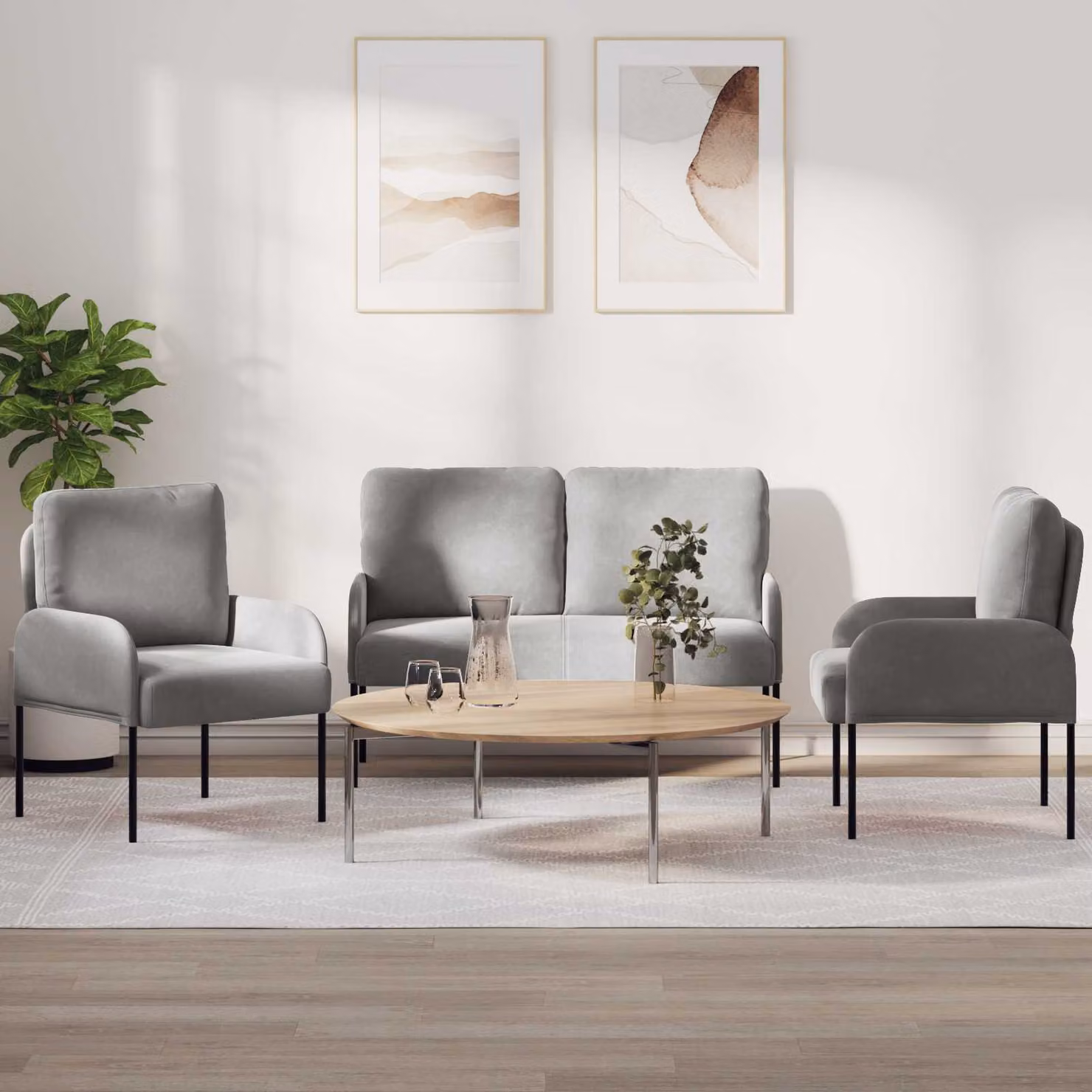 Set di 3 divani vidaXL in tessuto grigio con struttura in legno e metallo per soggiorno