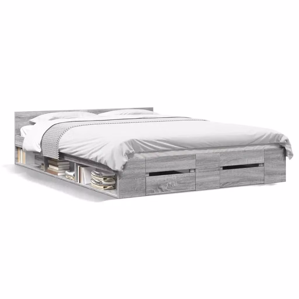 vidaXL Giroletto con Cassetti in Legno Multistrato Grigio Sonoma L/P/H: 140 x 190 cm – 2