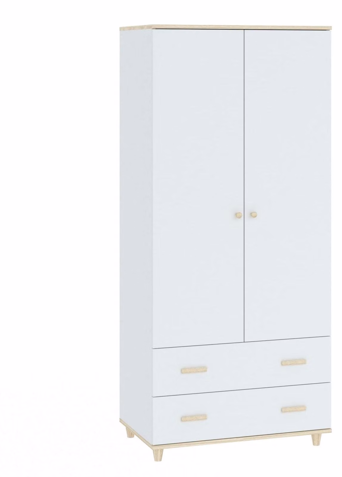 Armadio a 2 ante con 2 cassetti, bianco/noce, 50x80x180 cm