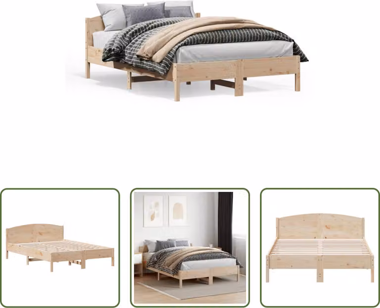 The Living Store Letto in legno massiccio con testiera 160x200 cm in pino