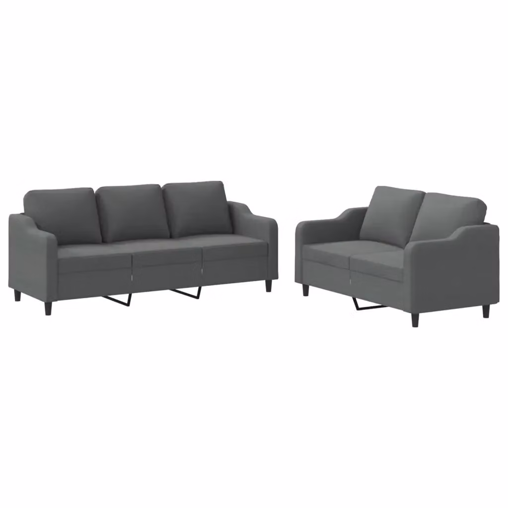 Set di divani 2 pezzi vidaXL in tessuto grigio con cuscini per soggiorno moderno – 2