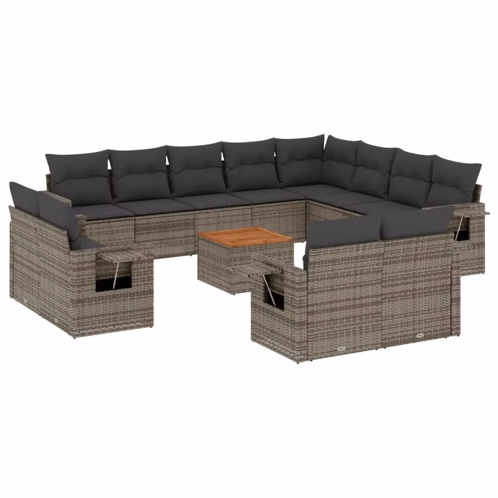 Set di Divani da Giardino VIDAXL a Forma di U in Polyrattan Grigio con 13 Pezzi e Cuscini – 2