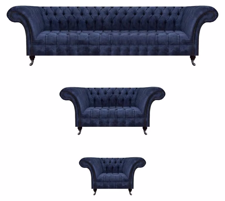 Wohnzimmer Blaue Chesterfield Couchen Designer Sitzmöbel Sofagarnitur