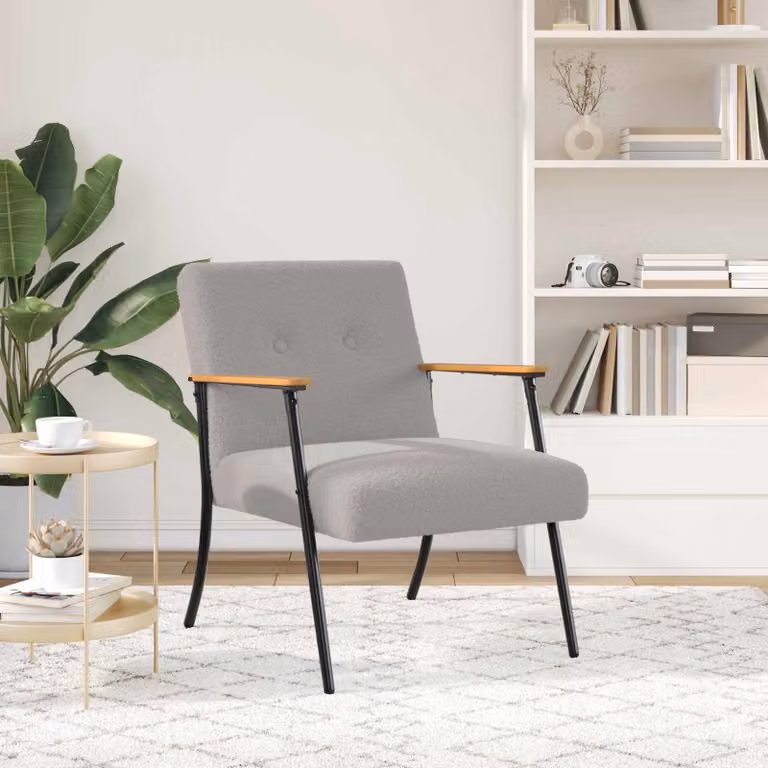 Poltrona moderna vidaXL in tessuto bouclé grigio con braccioli