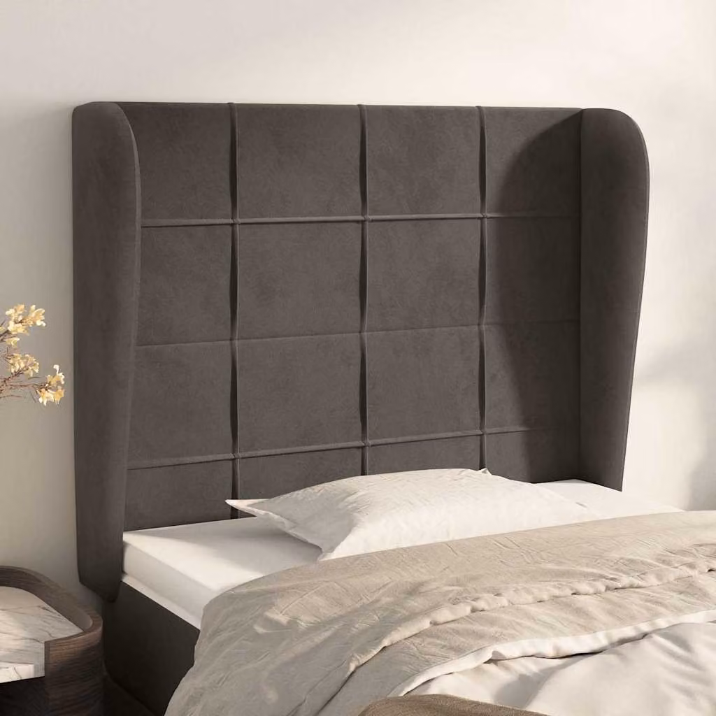 Testiera ad orecchio vidaXL in velluto grigio scuro, L: 103 cm, P: 23 cm, H: 118-128 cm