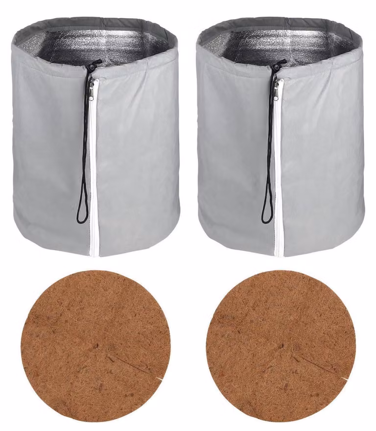Thermo Topfschutz per piante, set da 2, 50 x 45 cm, colore grigio, con cerniera e feltro di cocco