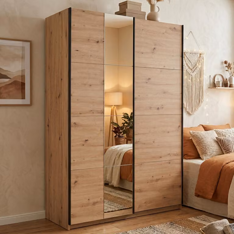 Dmora Guardaroba Grande Pasturo 146x218h cm Marrone Rovere Nodi, Appendiabiti 2 Ripiani